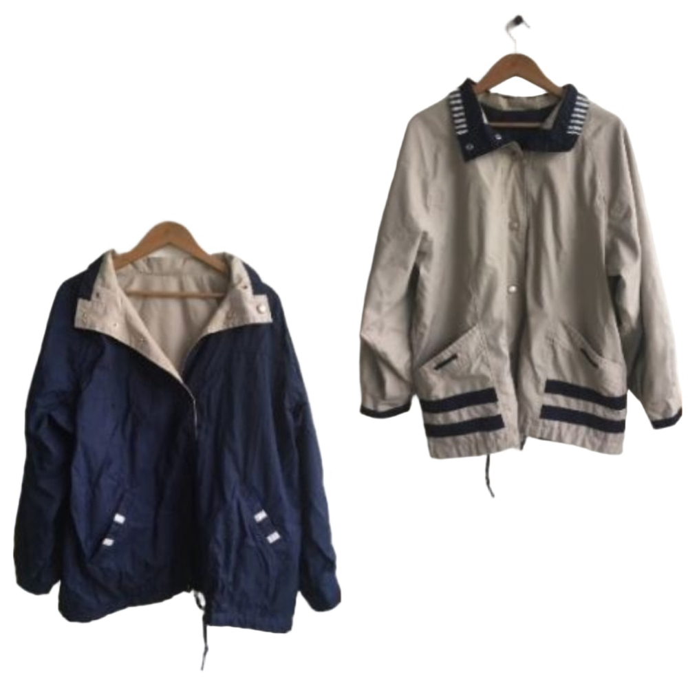 Vintage 90s Nautical CS Essentials Reversible Utility Jacket L Navy Beige